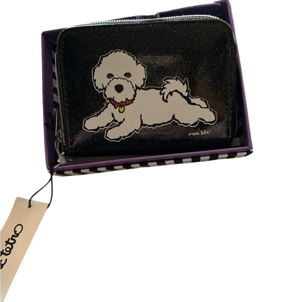 NIB Marc Tetro Bichon Frisée Dog Black Wallet Gift Boxed Wristlet Faux Leather - Picture 11 of 12